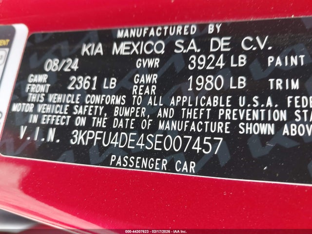 Aukcja sprzedaży 2025 Kia K4 Ex, vin: 3KPFU4DE4SE007457, numer aukcji: 44307623
