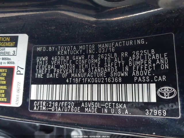 4T1BF1FK0GU216368 Toyota CAMRY SE
