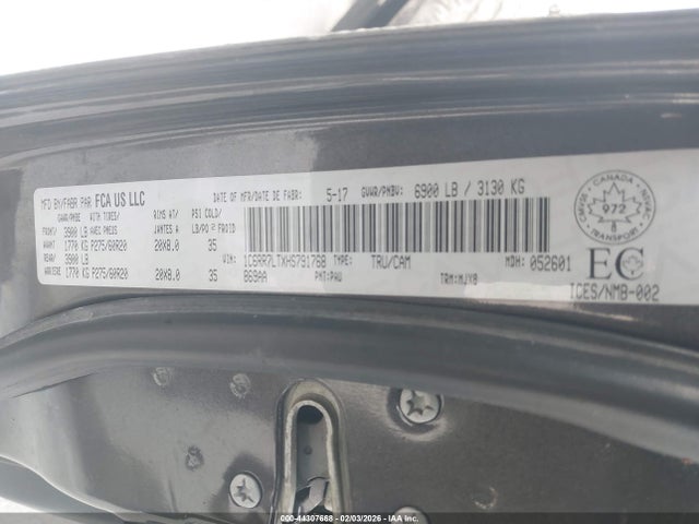 44307668 :رقم المزاد ، 1C6RR7LTXHS791768 vin ، 2017 Ram 1500 Slt مزاد بيع
