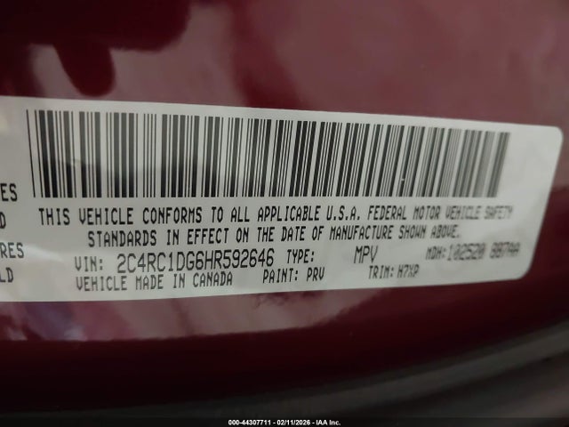 Продаж на аукціоні авто 2017 Chrysler Pacifica Touring, vin: 2C4RC1DG6HR592646, номер лоту: 44307711