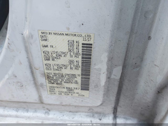 1N6BF0KY5JN801387 Nissan Nv Cargo Nv2500 Hd Sv V6