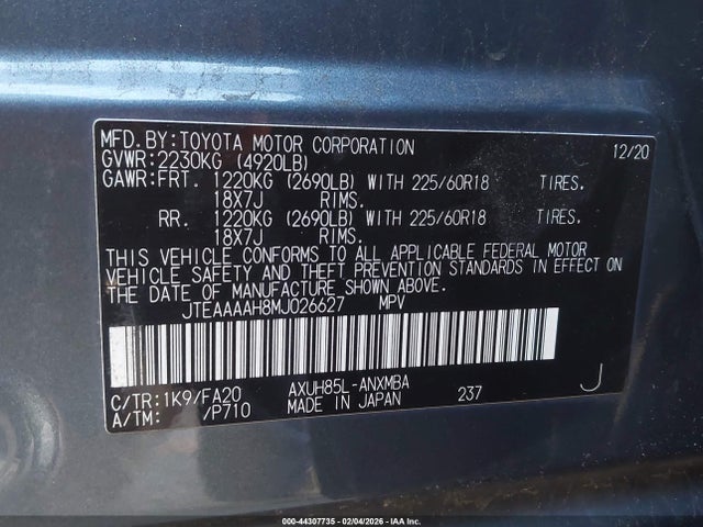JTEAAAAH8MJ026627 Toyota VENZA LE