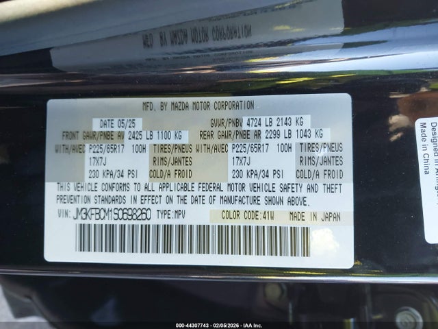 Aukcja sprzedaży 2025 Mazda Cx-5 2.5 S Preferred, vin: JM3KFBCM1S0698260, numer aukcji: 44307743