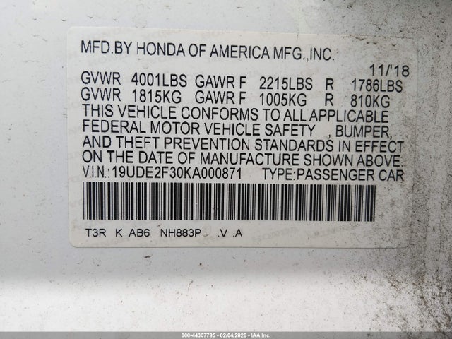 19UDE2F30KA000871 Acura Ilx Standard
