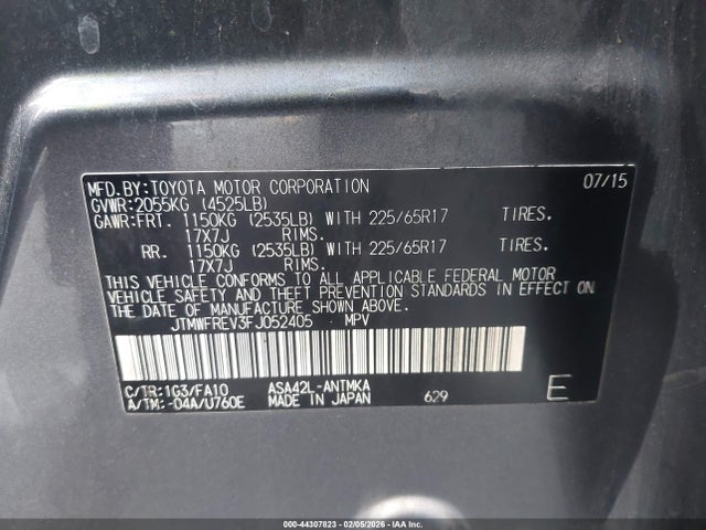 44307823 :رقم المزاد ، JTMWFREV3FJ052405 vin ، 2015 Toyota Rav4 Xle مزاد بيع