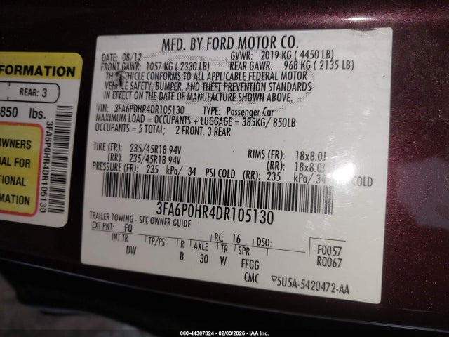 2013 FORD FUSION 3FA6P0HR4DR105130 Photo 8