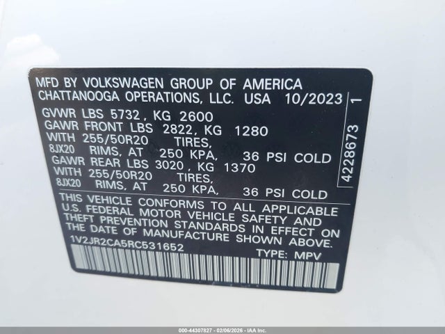 Aukcja sprzedaży 2024 Volkswagen Atlas 2.0t Se W/technology, vin: 1V2JR2CA5RC531652, numer aukcji: 44307827