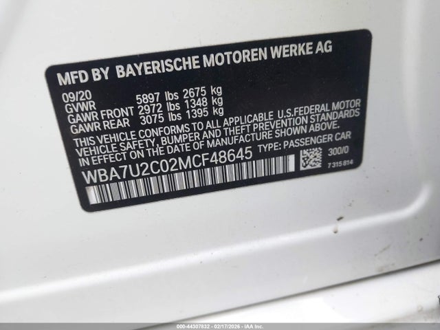 Продаж на аукціоні авто 2021 Bmw 750 Xi, vin: WBA7U2C02MCF48645, номер лоту: 44307832