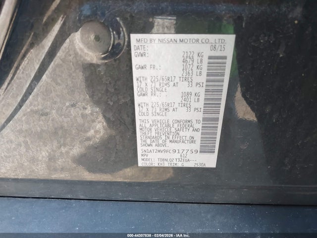Nissan ROGUE SV 2015 5N1AT2MV9FC917759 Image 9