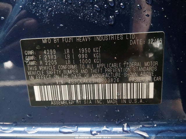 44307839 :رقم المزاد ، 4S3GKAK63H3603826 vin ، 2017 Subaru Impreza 2.0i Sport مزاد بيع