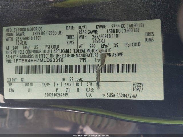 2021 FORD RANGER 1FTER4EH7MLD93310 Photo 8