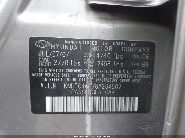 2008 HYUNDAI AZERA KMHFC46F78A264807 Photo 8