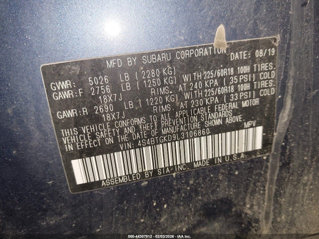2020 Subaru Outback Onyx Edition Xt მანქანა იყიდება აუქციონზე, vin: 4S4BTGKD9L3106860, აუქციონის ნომერი: 44307912