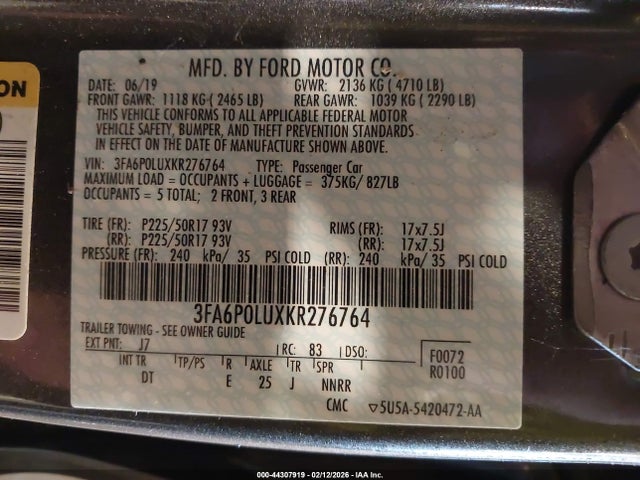 Ford Fusion Hybrid Se 2019 3FA6P0LUXKR276764 Image 9