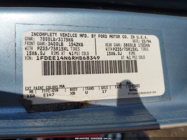 1994 FORD ECONOLINE 1FDEE14N6RHB68349 Photo 8