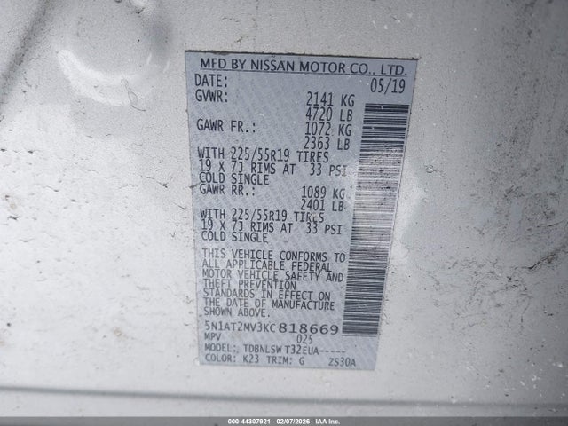 5N1AT2MV3KC818669 Nissan Rogue Sl