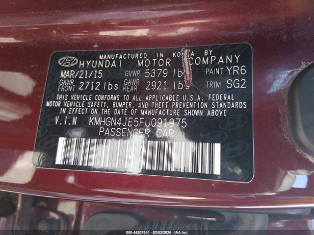 KMHGN4JE5FU091975 Hyundai Genesis 3.8