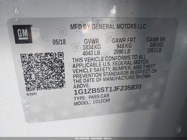 1G1ZB5ST1JF235830 Chevrolet Malibu 1ls