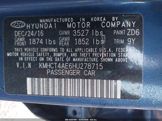 KMHCT4AE6HU278715 Hyundai ACCENT SE