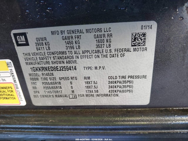 1GKKRNED8EJ259414 GMC Acadia Sle-1