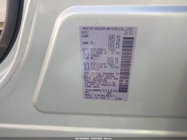 Aukcja sprzedaży 2014 Infiniti Qx60, vin: 5N1AL0MM8EC511336, numer aukcji: 44308053