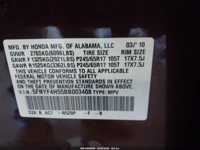 2011 HONDA PILOT 5FNYF4H55BB003408 Photo 8