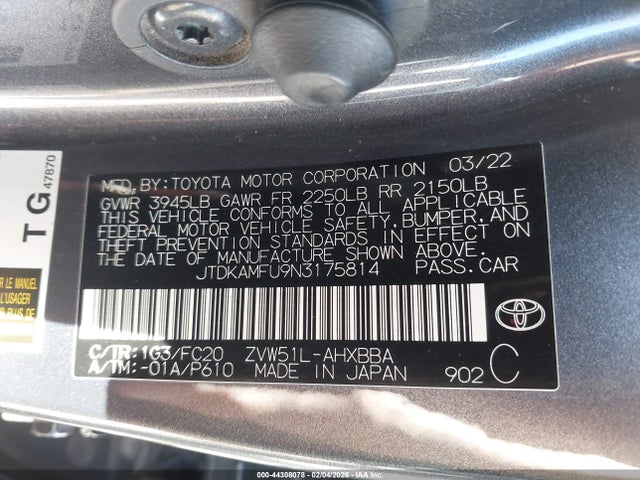 JTDKAMFU9N3175814 Toyota Prius L