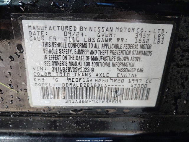 3N1AB8BV9SY232209 Nissan SENTRA S