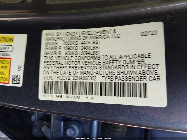 1HGCV2F93NA006362 Honda Accord Touring