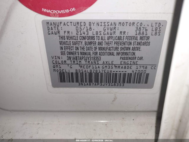 3N1AB7AP3JY318353 Nissan SENTRA S