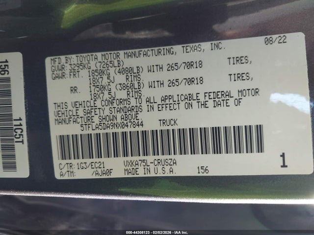 Toyota Tundra Sr5 2022 5TFLA5DA9NX047844 Image 9