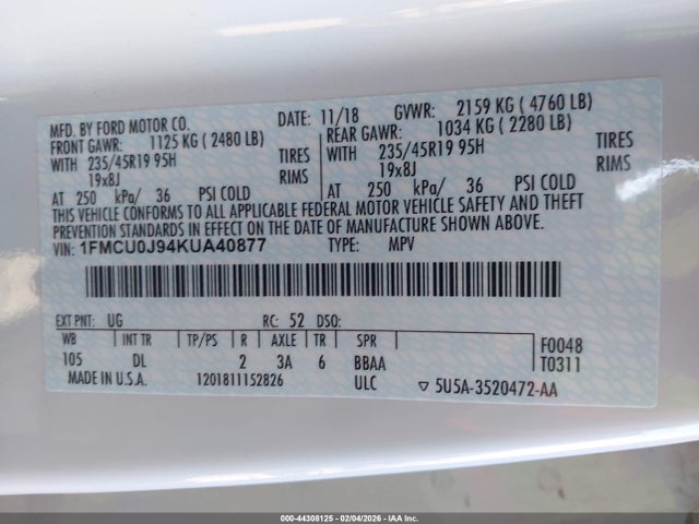 1FMCU0J94KUA40877 Ford Escape Titanium