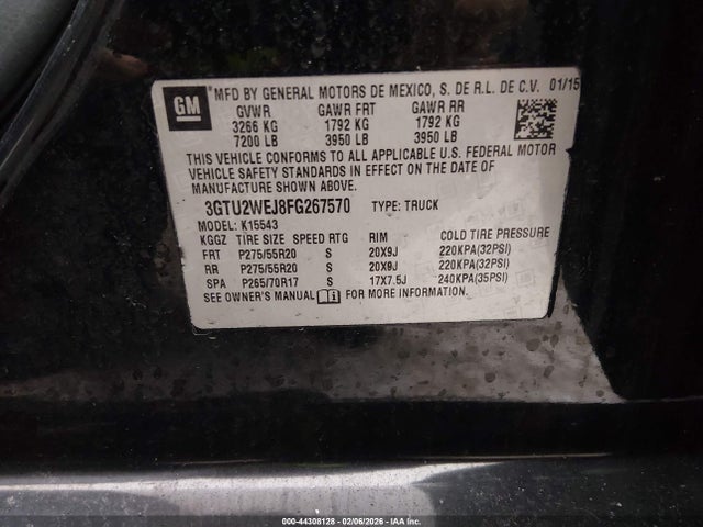 44308128 :رقم المزاد ، 3GTU2WEJ8FG267570 vin ، 2015 Gmc Sierra 1500 Denali مزاد بيع