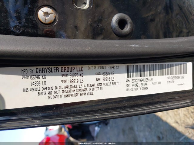44308133 :رقم المزاد ، 2C3CDYAG4CH254407 vin ، 2012 Dodge Challenger Sxt مزاد بيع
