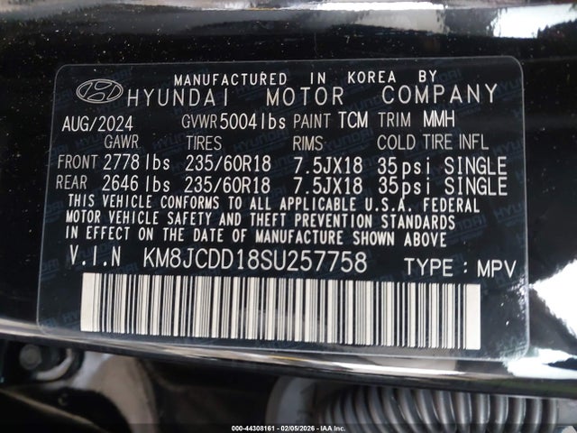 KM8JCDD18SU257758 Hyundai Tucson Hybrid Sel Convenience