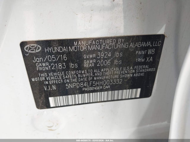 5NPD84LF5HH003332 Hyundai ELANTRA SE