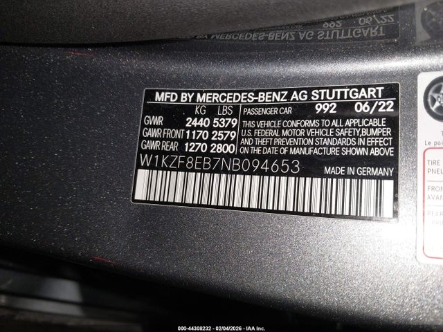 Aukcja sprzedaży 2022 Mercedes-benz E 350 4matic, vin: W1KZF8EB7NB094653, numer aukcji: 44308232