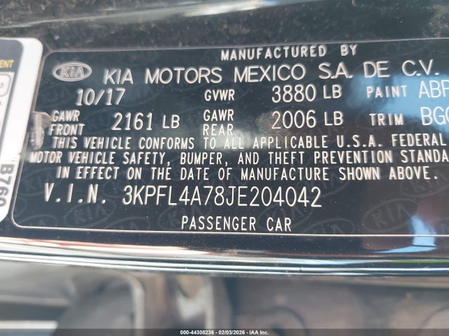 3KPFL4A78JE204042 KIA FORTE LX