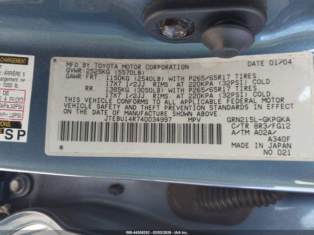Продаж на аукціоні авто 2004 Toyota 4runner Sr5 V6, vin: JTEBU14R740034997, номер лоту: 44308252