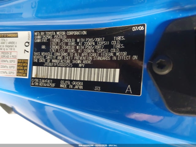 Aukcja sprzedaży 2007 Toyota Fj Cruiser, vin: JTEBU11F570031515, numer aukcji: 44308266