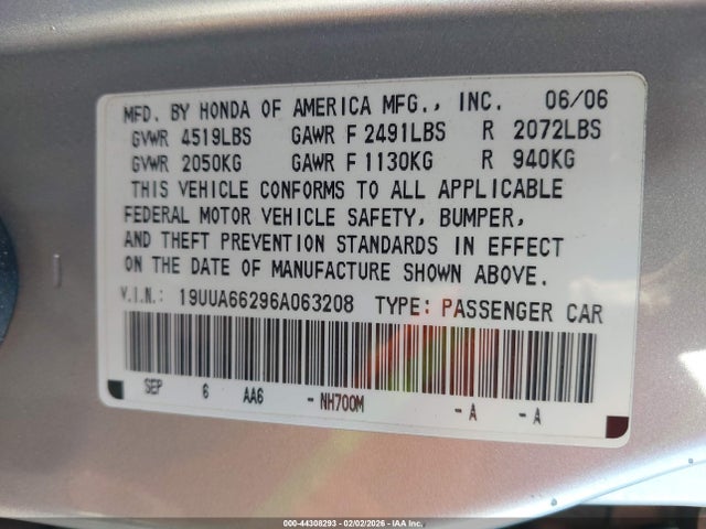 2006 ACURA TL 19UUA66296A063208 Photo 8
