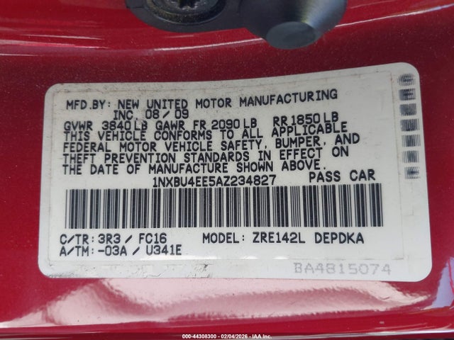 44308300 :رقم المزاد ، 1NXBU4EE5AZ234827 vin ، 2010 Toyota Corolla Le مزاد بيع
