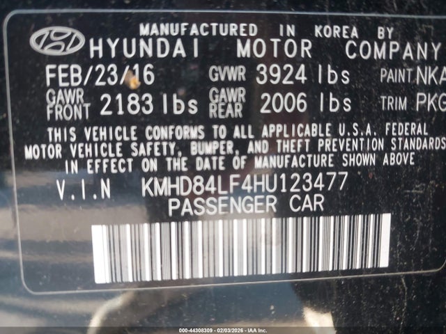 KMHD84LF4HU123477 Hyundai Elantra Limited