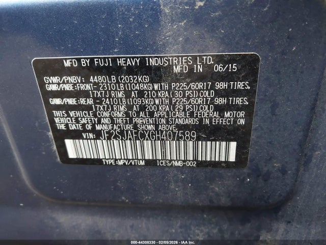 Subaru Forester 2.5i Premium 2016 JF2SJAFCXGH407589 Image 9