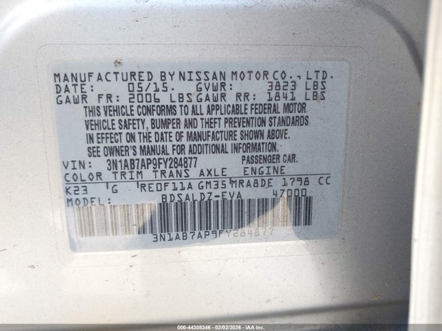 3N1AB7AP9FY284877 Nissan SENTRA SV