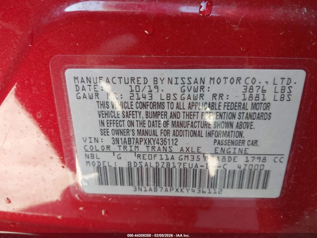 3N1AB7APXKY436112 Nissan SENTRA SV