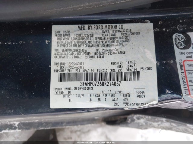 2008 FORD FUSION 3FAHP07Z68R214057 Photo 8