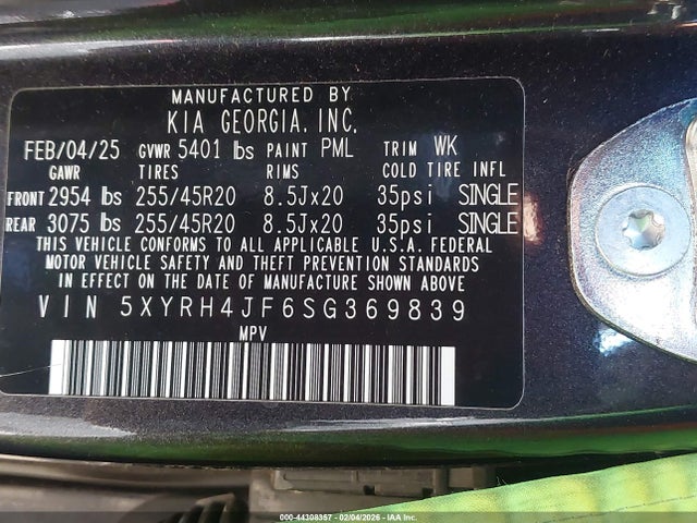 5XYRH4JF6SG369839 KIA SORENTO EX