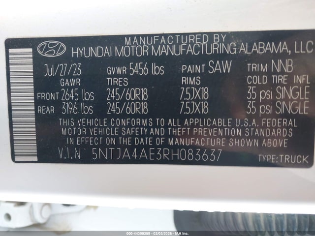 5NTJA4AE3RH083637 Hyundai Santa Cruz Se