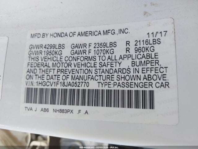 1HGCV1F18JA052770 Honda ACCORD LX